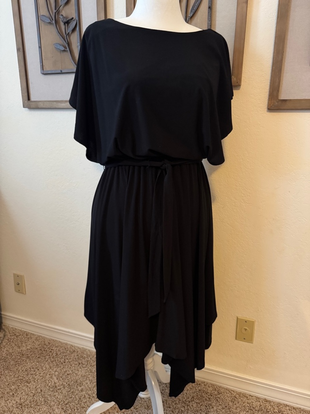 Emma & Michele Black Asymmetrical Tie-Waist Dress Sz Med